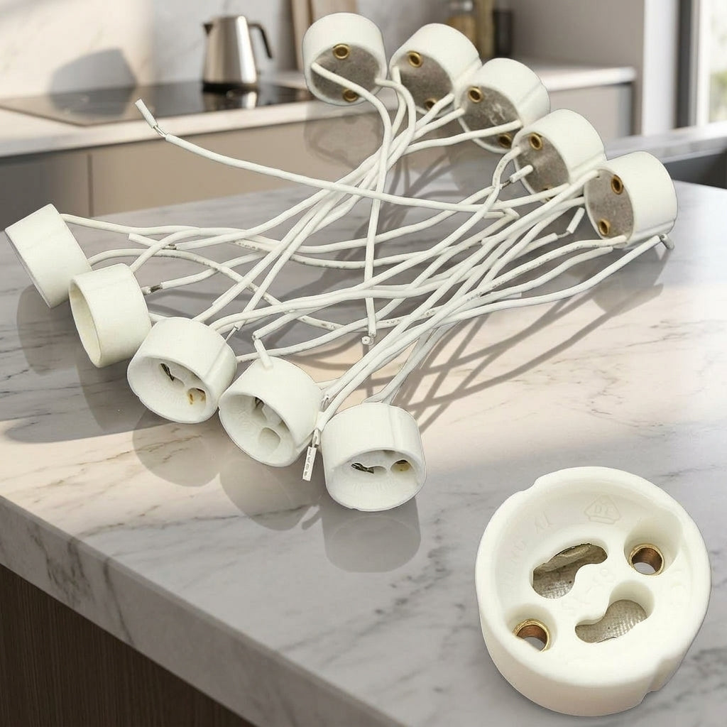 GU10-compatible Lamp Holder for Kitchen and Bedroom Lighting, Durable Ceramic Base with Silicone Insulation, DIY Lighting Connector, 1 Pack