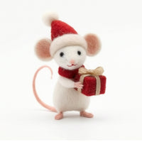 Felted Holiday Mouse Ornament Decorative Felt Mouse Figurine Cute Whimsical for Collectors, Tabletop Display