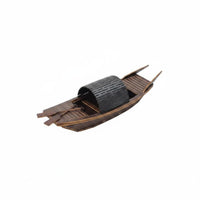 Handmade Miniature Fishing Boat Rustic Wooden Boat Craft Vintage Look Chinese Sampan Copy for Collectors, Shelf, Desktop, Office, Aquarium