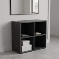 Mid-Century-Century Design Black Swing Door Cabinet Space-Saving Vinyl Storage Cabinet Easy to Clean Album Player Stand Accessible Compartments for Music Corner