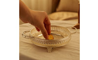 Footed Fruit Bowl with Handles Openwork Round Tray with Handles Embossed Round Display Tray Decorative for Hosts
