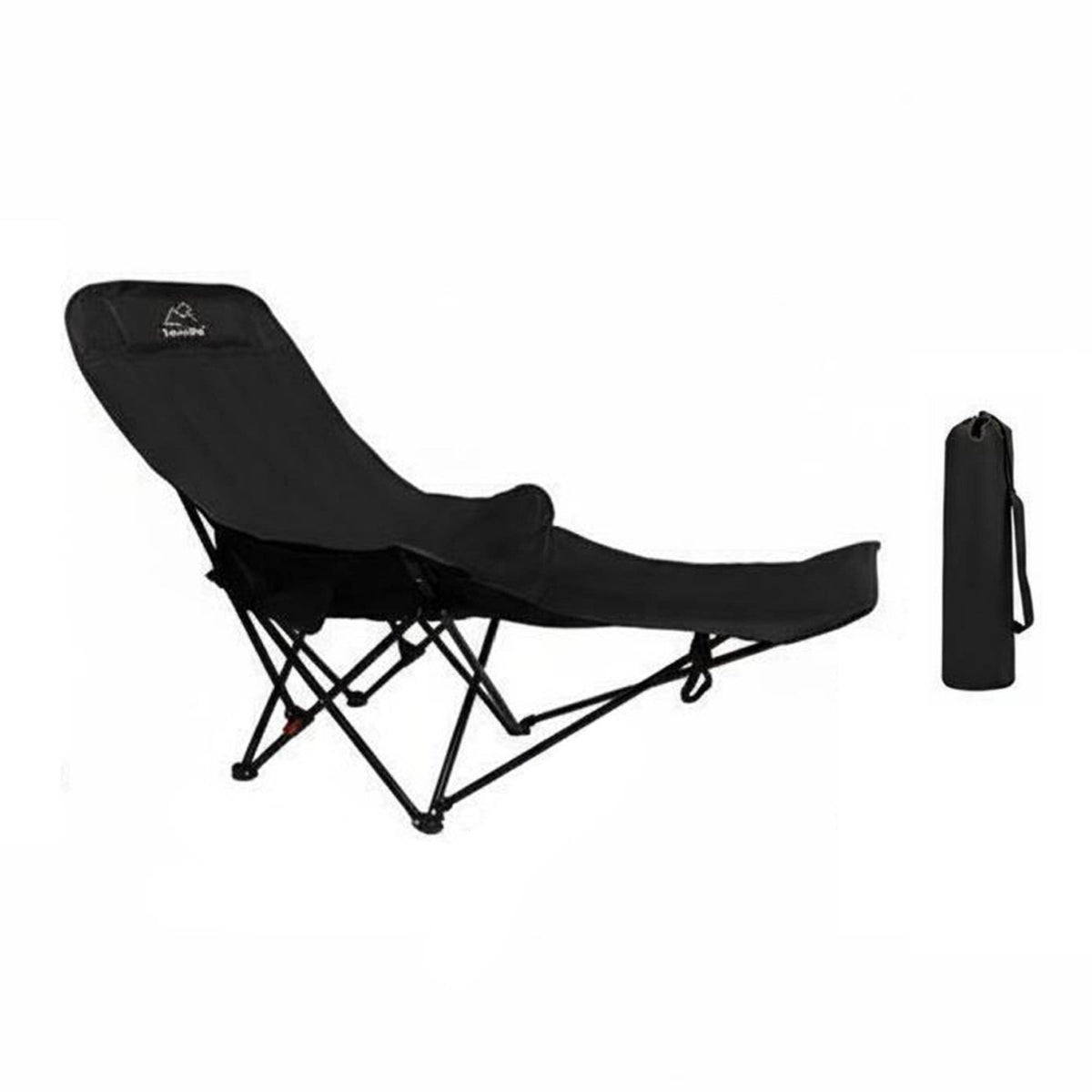Heavy Duty Steel Frame Folding Camping Chair Side Storage Pocket Reclining Moon Chair Built-in Headrest Portable Beach Lounger Detachable Leg Rest for Beachgoers, Backyard