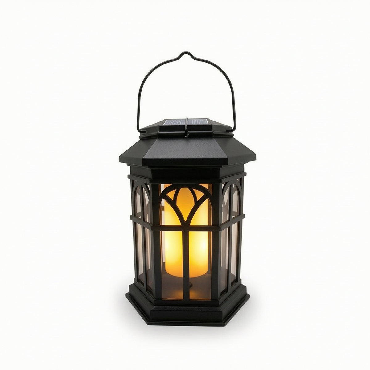 Flame-Effect Lantern with Carrying Handle Decorative Hanging Solar Lantern Weatherproof Portable for Courtyard