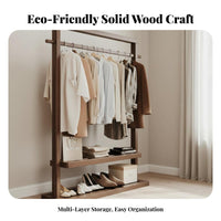Heavy Duty Complimentary Standing Clothes Rack Multi-Functional Solid Wood Clothing Stand Large Capacity Bedroom Clothing Storage Rack Easy Assembly for Homeowners, Renters, Students, Hallway, Living Room