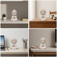 Meditating Buddha Figurine Stone-Look Sculpture Compact for Tea Table, Altar