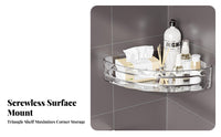 Drilltool-Less Installation Transparent Corner Shelf No Drilling Required Bathroom Accessory Easy to Install Shower Organizer Waterproof Adhesive for Homeowners, Families, Students, Washroom, Kitchen, Laundry Room