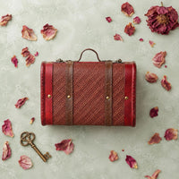Wooden Storage Suitcase Leather-Like Trim Vintage Wooden Chest Retro Design