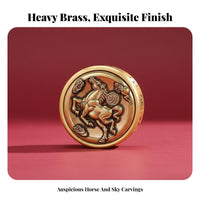 Brass Rotating Top Horse Relief Fidget Gyro Mahjong Themed Toy for Office Workers, Collectors, Desk, Study Room, Home