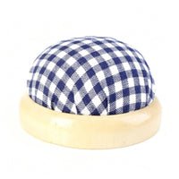Plaid Pattern Wooden Base Pincushion Hemisphere Shape Gingham Pin Cushion PP Cotton Filled Pincushion for Sewers, Crafters, Quilters