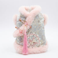 Pet Princess Dress with Hood, Ruffled Layered Small Dog Skirt, Warm Thick Pet Clothing, Dog Dress and Cat Party Outfit with fuzzy ball Bow