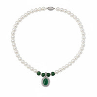 Pearl and Green Stone Necklace Mother's Day Gift Gemstone Pearl Necklace
