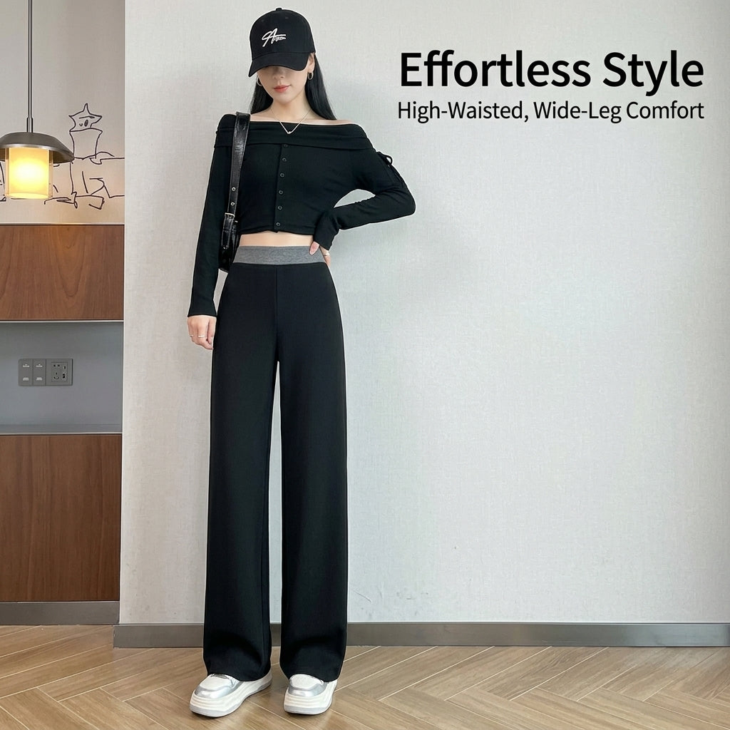 Wide Leg Trousers for Women UK with High Waisted Design, Casual in Blend Material, Loose Fit Pants for Everyday Wear