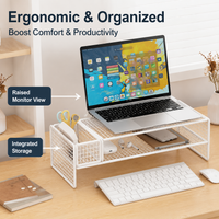 2 Tier Metal Monitor Stand with Storage Desk Shelf for Home Office Workspace
