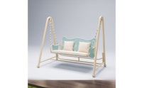 Cushioned Double Swing Chair with Canopy Freestanding Rattan Hanging Chair with Stand Weather-Resistant Furniture Long-Lasting for Couples, Balcony
