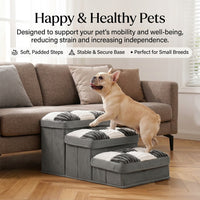 Dog Steps for Bed and Sofa with Foldable Design for Small Pets, Textile Pet Stairs with Built-In Storage Compartment, Reinforced Base for Stability