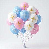 100 Pieces Latex Balloons Cross Print Balloons for Groups, Christians, First Communion Parties, Baby Shower, Party Supplies