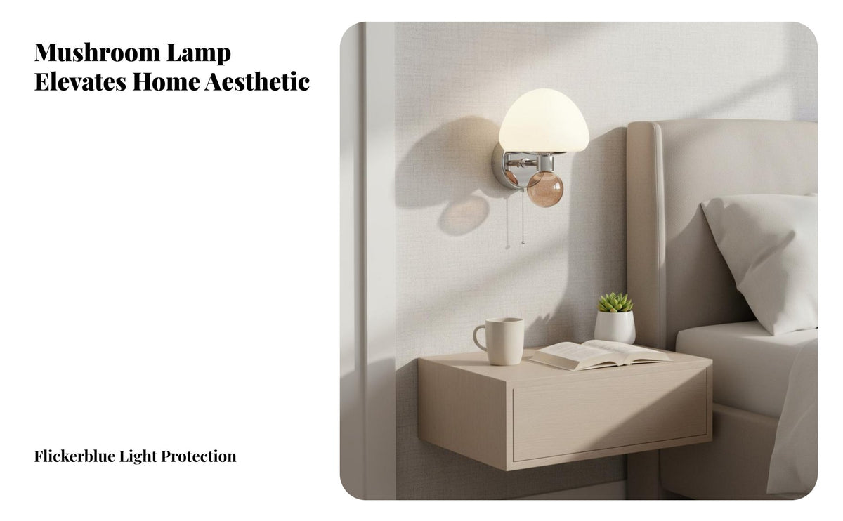 Modern Design Toadstool Wall Lamp High Color Rendering Pull Chain Wall Light Flicker-Flickerless Pull Chain Reading Lamp Anti-Glare for Children, Homeowners, kids' Room, Bedroom, Hallway, Deactivate Ice