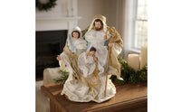 Vertical Display Tabletop Nativity Figurine Satin-Like Holy Family Figurine Resin and Fiber Holy Family Figurines Round Base for Desktop, Shelf