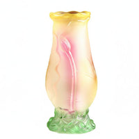 Thick Walled Liuli Glass Offering Vase Stable Base Buddhist Lotus Flower Vase House Decoration for Buddhists