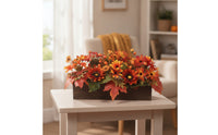 Artificial Floral Arrangement in Wooden Box Realistic Flower Arrangement with Wooden Planter Box Fake Artificial Flowers in Pot for Thanksgiving