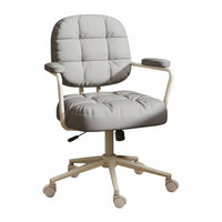 Adjustable Height Upholstered Rolling Chair Ergonomic Quilted Rolling Chair Padded Cushion Swivel Seat Skin-Friendly Textile for Women, Students, Adults, Study Room, Bedroom, Vanity, Small Apartments
