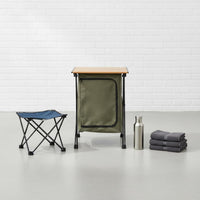 Foldable Camping Cabinet 600D Oxford Material Folding Camping Storage Cabinet Side Pockets Foldable Camp Table with Storage for Picnic, Beach