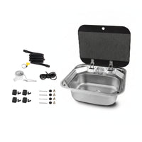 Rv Sink with Glass Lid Compact Wash Basin Easy-Clean for Travel Trailer, Caravan