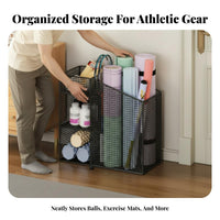 Exercise Mat and Ball Holder Movable with Wheels Rolling Exercise Mat Cart Space Saving Home Gym Equipment Rack for Families, Small Areas, Garage