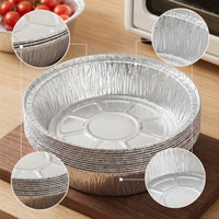50 Pieces Aluminum Foil Pan Recyclable Round Foil Pan Crimped for Meal Preppers