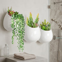 Garden Decor Ceramic Wall Planter for Home Office, Set of 3 Indoor Plant Pot Wall Hanging, Water Saving Hanging Planter, Office Decor Pieces