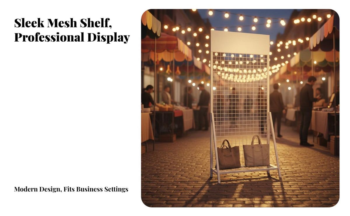 Folding Grid Display Rack Foldable Freestanding Mesh Display Easy Assembly Metal Grid Panel Stand for Market Vendors, Supermarkets