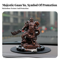 Wood Grain Finish Guan Gong Car Statue High-End Design Chinese Warrior Dashboard Figure Good Luck Charm for Drivers, Home Decor, Office Desk