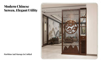 Solid Wood Screen Partition Multi-Functional Design Chinese Design Entryway Screen Handcrafted Wooden Grille Separate R with Cabinet for Homeowners