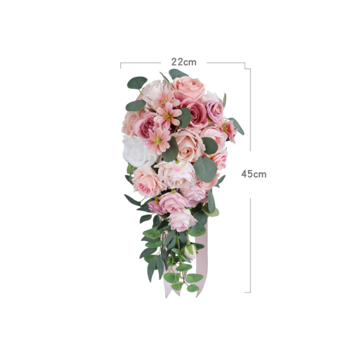 Green Foliage Trim Waterfall Wedding Floral Arrangement Ribbon Handle Cascade Bridal Floral Arrangement Lifelike Look Flower Arrangement Lightweight for Brides