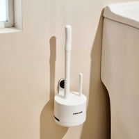 Toilet Brush with Holder Wall-Attached Toilet Brush Mounting without Holes Cleaner for Renters, Lavatory, Small Bathrooms