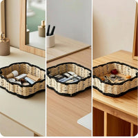 Two-Tone Paper Rope Tray Decorative Handwoven Catch-All Tray Rustic Scalloped Basket Lightweight for Coffee Table