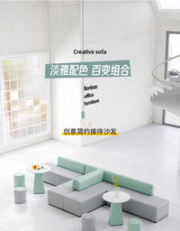 创意转角沙发休闲办公室培训机构休息区会客洽谈异形沙发茶几组合 小茶几 浅绿色