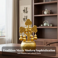 Good Luck Symbol Gourd and Coin Tree Statue Auspicious Characters Rotating Wealth Tree Fine Craftsmanship for Office, Entryway, Desk