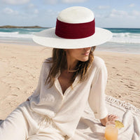 Women's Flat-Top Straw Sun Hat for Beach Vacations and Sun Protection
