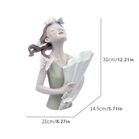 Elegant Floral Maiden Statue Figurine Elegant Girl Statue with Bouquet Tabletop Decorative Sculpture for Homeowners, Bookshelf