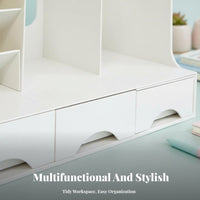Space Saving Multi-Compartment Storage Box Multiple Compartments Bookend Organizer with Drawers Large Capacity Statisinglery Holder Multifunctional 3-in-1 Design for Students, Teachers, Parents, Desk, School, Study Room, Vanity Table