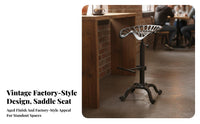 mechanical design Adjustable Saddle Stool Vintage Design Backless Saddle Stool rotating Function Counter Chair With Footrest for Bar Owners, Homeowners, Adults, Coffee Shop, Restaurant, Kitchen, Dining Room