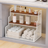 3 Tier Wood Book Shelf, Desktop Iron Bookcase, Iron and Wood Storage Shelves, Standing Shelving Unit for Office