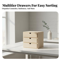 Multi-Layer Design 3-Tier Mini Chest Compact Desktop Storage Handle-Less Drawers Drawer Unit Vintage Look for Makeup Users, Office Workers, Students, Vanity, Dressing Table, Countertop, Study Room
