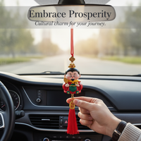 Chinese God of Wealth Car Hanging Ornament for Rearview Mirror, New Year Decoration Gift