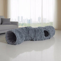 S-Shaped Cat Tunnel for Indoor Cats, 25cm x 120cm Cat Tunnel, Foldable Gray Plush Hideaway for Kittens and Small Animals