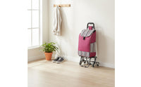 Ergonomic Handle Stair Climbing Trolley with Chair Large Capacity Rolling Grocery Trolley with Folding Seat for Elderly, Market