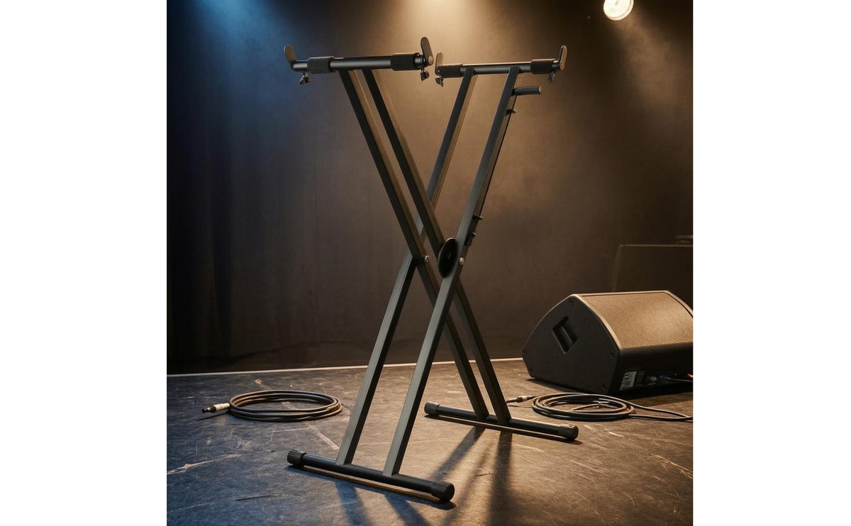 Foldable X-Shaped Frame Keyboard Stand Cross-Braced Adjustable Keyboard Stand Cylindrical Metal Metal Instrument Accessory Padded for Home Studio, Stage