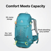 Large 32L Nylon Hiking Rucksack Lightweight Waterproof Outdoor Sports Backpack