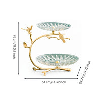 Two-Tier Fruit Tray Stand Branch-Shaped 2-Tier Serving Stand Bird Detail Dessert Display Platter for Snacks, Tea Accompaniments